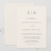 ダスティーブルーグレー＆ベージュ ミニマルウェディング 招待状 (正面/裏面)