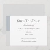 ダスティーブルーグレー ホワイト ストライプ Save The Date 招待状 (正面/裏面)