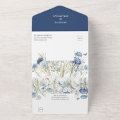 ダスティーブルーコーンフラワー、スイートウィリアムのウェディング オールインワン招待状 (外側)