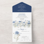 ダスティーブルーコーンフラワー、スイートウィリアムのウェディング オールインワン招待状 (内側)