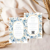 ダスティーブルーゴールドの花が咲き誇るオールインワンの結婚式 招待状