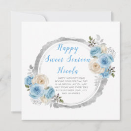 ダスティーブルーシルバーエレガントフラワー スイート16 カード