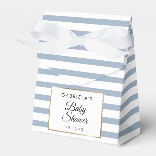 ダスティーブルーストライプ エレガントゴールドベイビーシャワー フェイバーボックス (正面サイド)