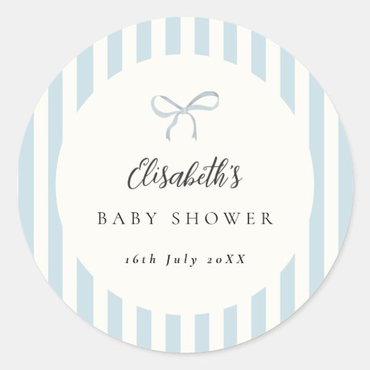 ダスティーブルーストライプ クラシックリボン ラウンドシール (正面)