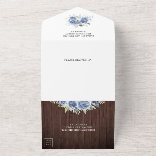 ダスティーブルーズブルーフローラレースメイスンジャールバーンウッドズ結婚ズ オールインワン招待状 (外側)