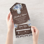 ダスティーブルーズブルーフローラレースメイスンジャールバーンウッドズ結婚ズ オールインワン招待状 (貼ってはがせる)