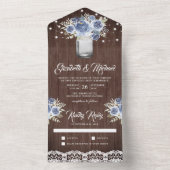 ダスティーブルーズブルーフローラレースメイスンジャールバーンウッドズ結婚ズ オールインワン招待状 (内側)