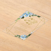 ダスティーブルーツフローラ幾何学クインセアニラ アクリル招待状 (レイダウン)