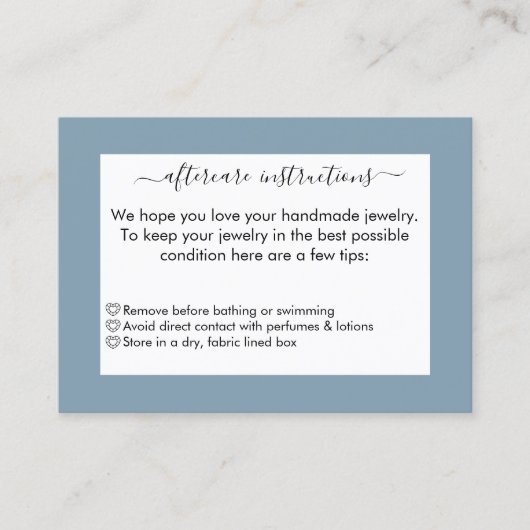 ダスティーブルーハンドメイドジュエリー事業アフターケア 名刺 (正面)