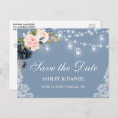 ダスティーブルーピンクフローラライトレース保存日 案内ポストカード (正面/裏面)