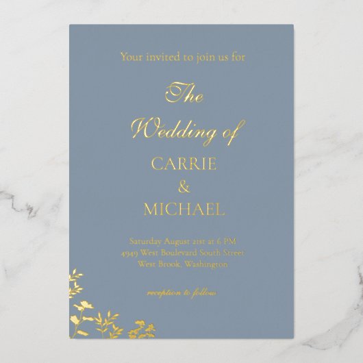 ダスティーブルーフォイル結婚式招待状 箔招待状 (正面)