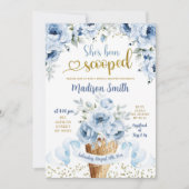 ダスティーブルーフローラアイスクリームスコップブライダルシャワー 招待状 (正面)
