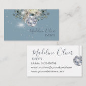 ダスティーブルーフローラディスコボールイベントプランナー 名刺 (正面/裏面)
