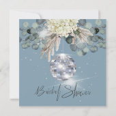ダスティーブルーフローラディスコボールブライダルシャワースクエア 招待状 (裏面)