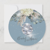 ダスティーブルーフローラディスコボールブライダルシャワーラウンド 招待状 (裏面)