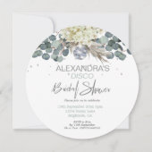 ダスティーブルーフローラディスコボールブライダルシャワーラウンド 招待状 (正面)