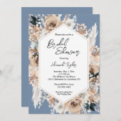 ダスティーブルーフローラボホブライダルシャワー 招待状 (正面/裏面)