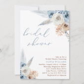 ダスティーブルーフローラボホブライダルシャワー 招待状 (正面)