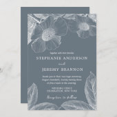 ダスティーブルーフローララインアート招待状 招待状 (正面/裏面)