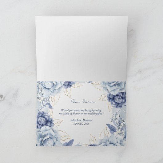 ダスティーブルーフローラル！私のウェディングパートナーになってくれる？ サンキューカード (内部)