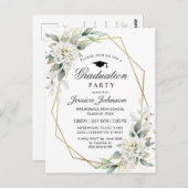ダスティーブルーフローラ卒業パーティー招待状 ポストカード (正面/裏面)