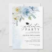 ダスティーブルーフローラ卒業パーティー招待状 招待状 (正面)