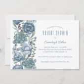 ダスティーブルーフローラ多肉類ブライダルシャワー 招待状 (正面)