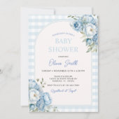 ダスティーブルーブルフローラギンガムベビーシャワー 招待状 (正面)