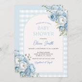 ダスティーブルーブルフローラギンガムベビーシャワー 招待状 (正面/裏面)