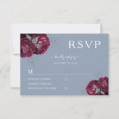 ダスティーブルーブルフローラブルゴーニュ牡丹エレガントな結婚式 出欠カード (正面)