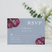 ダスティーブルーブルフローラブルゴーニュ牡丹エレガントな結婚式 出欠カード (スタンド正面)