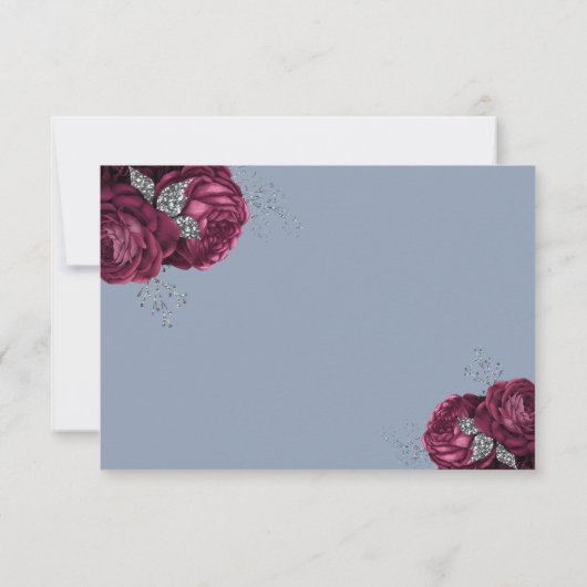 ダスティーブルーブルフローラブルゴーニュ牡丹エレガントな結婚式 出欠カード (裏面)