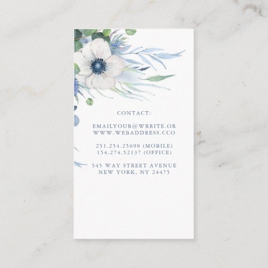 ダスティーブルーブルーフローラグリーンリーアネモンとユーカリ 名刺 (裏面)