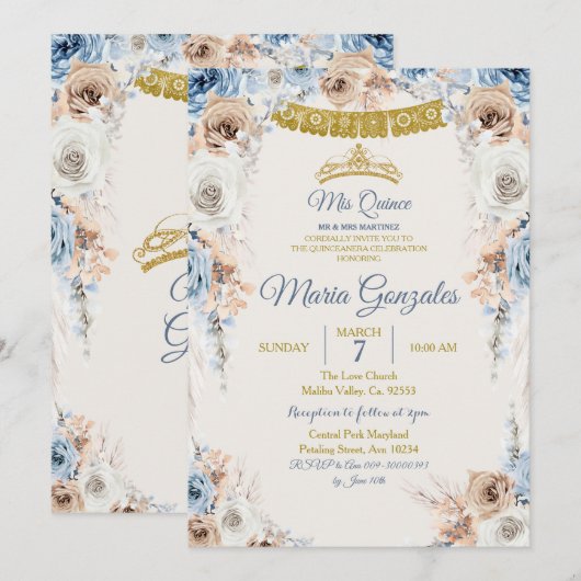 ダスティーブループリンセスのミス・キンセ・バースデー・インビテーション 招待状 (正面/裏面)