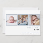 ダスティーブルーベイビーボーイ3枚の写真の出生届 案内状 (正面)