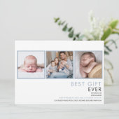 ダスティーブルーベイビーボーイ3枚の写真の出生届 案内状 (スタンド正面)