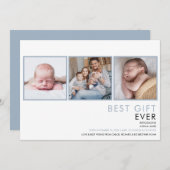 ダスティーブルーベイビーボーイ3枚の写真の出生届 案内状 (正面/裏面)