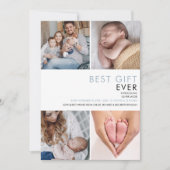 ダスティーブルーベイビーボーイ モダン 4 フォト バース 案内状 (正面)