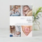 ダスティーブルーベイビーボーイ モダン 4 フォト バース 案内状 (スタンド正面)