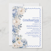 ダスティーブルーホワイトフローラ角フレーム 招待状 (正面)