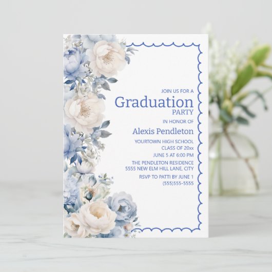 ダスティーブルーホワイトフローラ角フレーム 招待状 (スタンド正面)