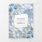 ダスティーブルーマーブル フローラル シルバーフォイル フォト ウェディング 三つ折り招待状 (カバー)