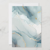 ダスティーブルーモダンル金ゴールドティール（緑がかった色）ビーチ結婚式 招待状 (裏面)