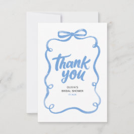 ダスティーブルーリボンボウの幻想的なブライダルシャワー サンキューカード