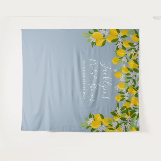 ダスティーブルーレモンのウェディングシャワー写真用背景 タペストリー (正面(横))