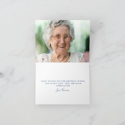 ダスティーブルーローズの花の写真が入った90歳の誕生日 サンキューカード (内部)