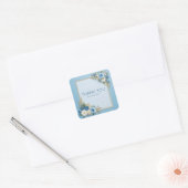 ダスティーブルーローズゴールドコーナーフローラルウォーターカラー スクエアシール (封筒)
