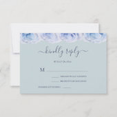 ダスティーブルーローズ セージ エレガント フローラル ウェディング RSVP 招待状 (正面)