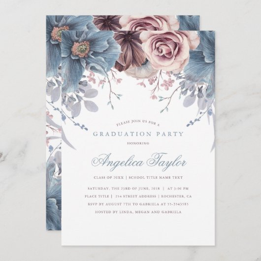 ダスティーブルーヴェフローラ卒業パーティー 招待状 (正面/裏面)