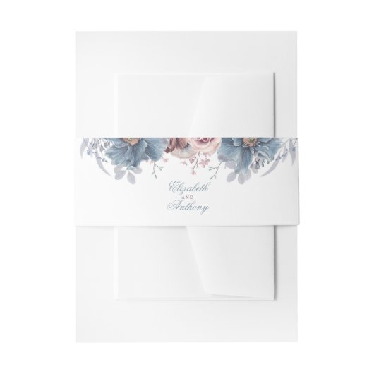 ダスティーブルーヴェ花模様 招待状ベリーバンド (正面例)